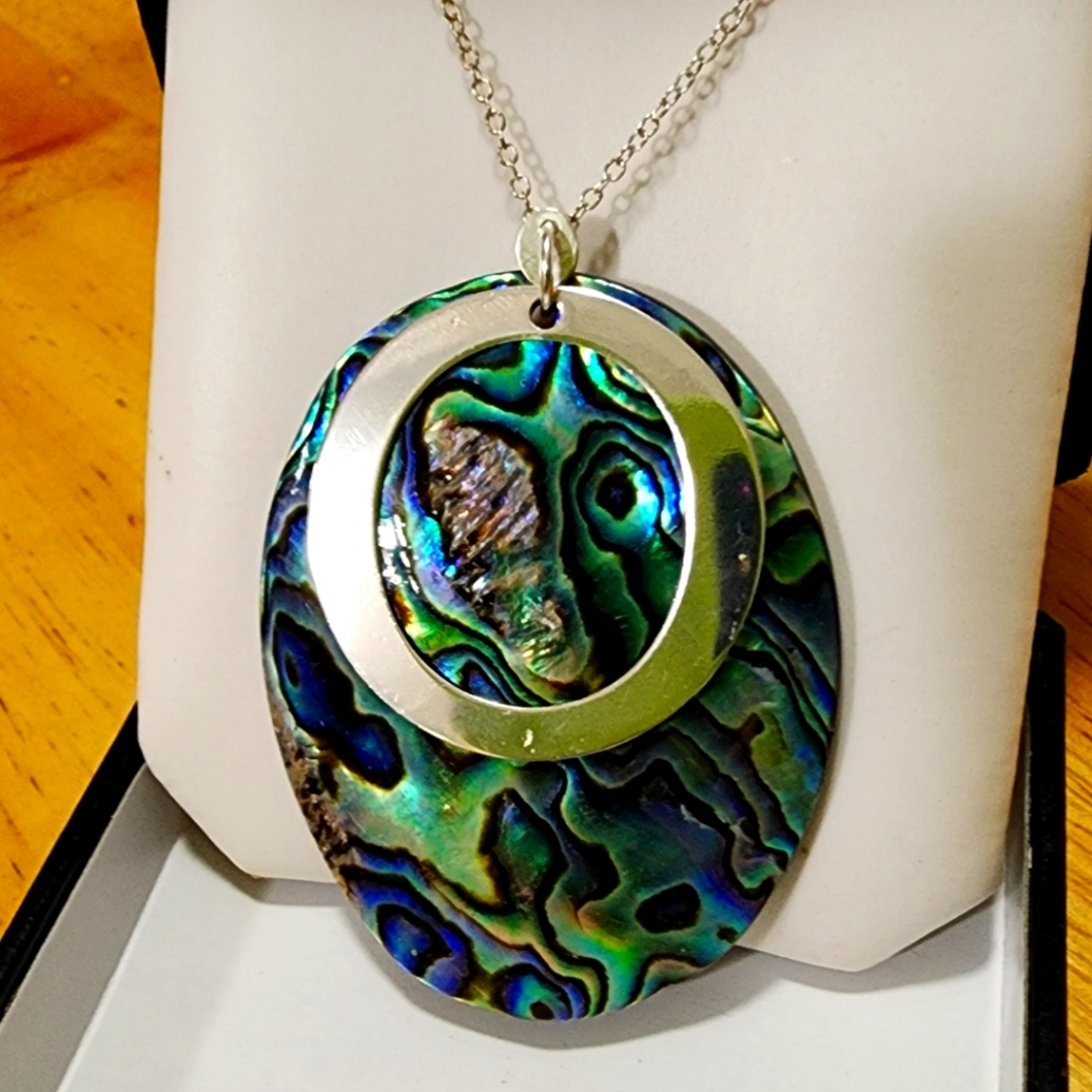 Brand New with tag Genuine Abalone Sterling silver pendant.